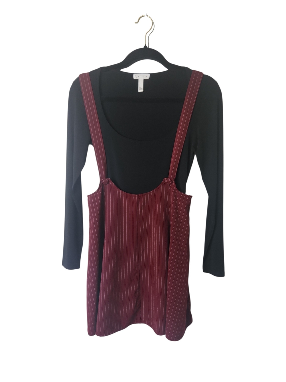 Forever 21 Burgundy Pinstripe Y2K Skater Suspender Pinafore Skirt/Dress Size S